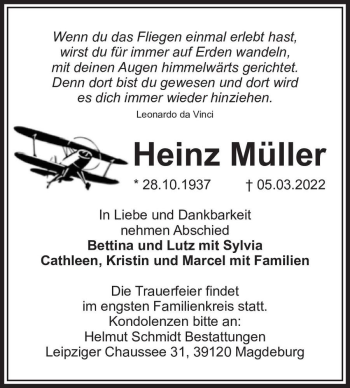Traueranzeige von Heinz Müller  von Magdeburger Volksstimme