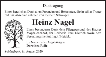 Traueranzeige von Heinz Nagel  von Magdeburger Volksstimme