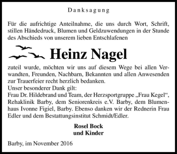 Traueranzeige von Heinz Nagel  von Magdeburger Volksstimme