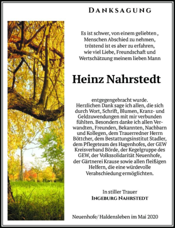 Traueranzeige von Heinz Nahrstedt  von Magdeburger Volksstimme