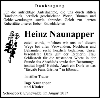 Traueranzeige von Heinz Naunapper  von Magdeburger Volksstimme