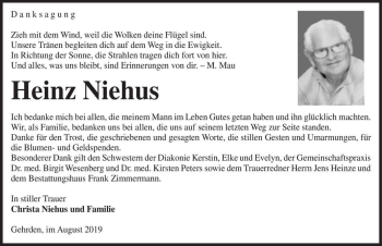 Traueranzeige von Heinz Niehus  von Magdeburger Volksstimme