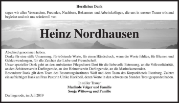 Traueranzeige von Heinz Nordhausen  von Magdeburger Volksstimme
