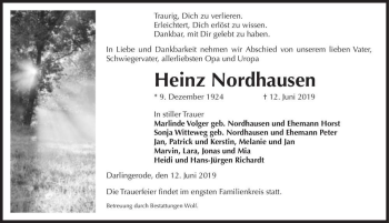 Traueranzeige von Heinz Nordhausen  von Magdeburger Volksstimme
