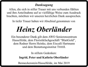Traueranzeige von Heinz Oberländer  von Magdeburger Volksstimme