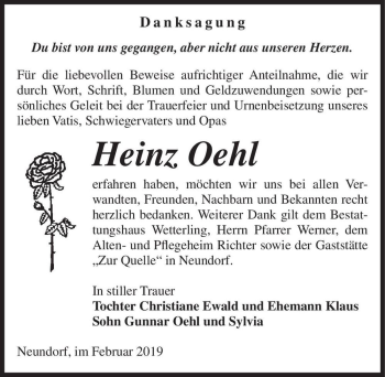Traueranzeige von Heinz Oehl  von Magdeburger Volksstimme