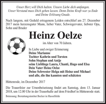 Traueranzeige von Heinz Oelze  von Magdeburger Volksstimme