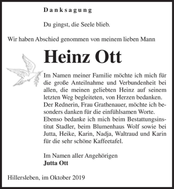 Traueranzeige von Heinz Ott  von Magdeburger Volksstimme