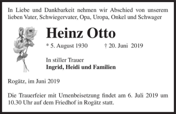 Traueranzeige von Heinz Otto  von Magdeburger Volksstimme