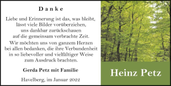 Traueranzeige von Heinz Petz  von Magdeburger Volksstimme