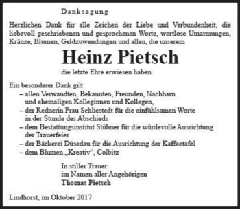 Traueranzeige von Heinz Pietsch  von Magdeburger Volksstimme