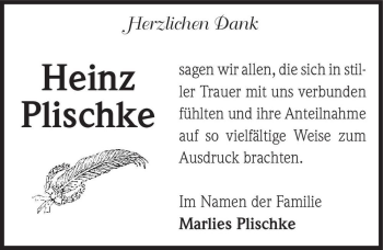 Traueranzeige von Heinz Plischke  von Magdeburger Volksstimme
