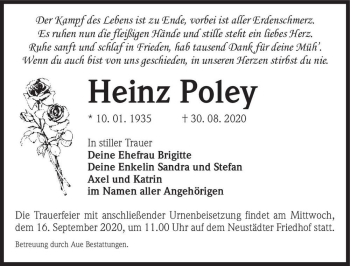 Traueranzeige von Heinz Poley  von Magdeburger Volksstimme
