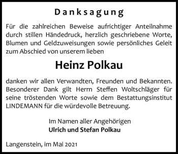 Traueranzeige von Heinz Polkau  von Magdeburger Volksstimme