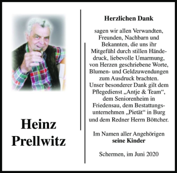 Traueranzeige von Heinz Prellwitz  von Magdeburger Volksstimme