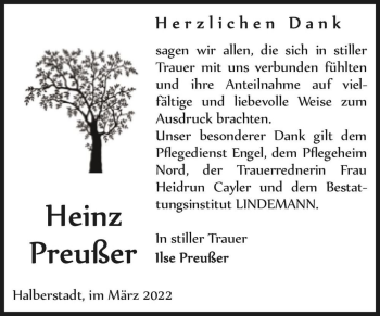 Traueranzeige von Heinz Preußer  von Magdeburger Volksstimme