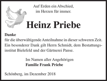 Traueranzeige von Heinz Priebe  von Magdeburger Volksstimme