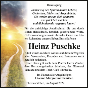 Traueranzeige von Heinz Puschke  von Magdeburger Volksstimme