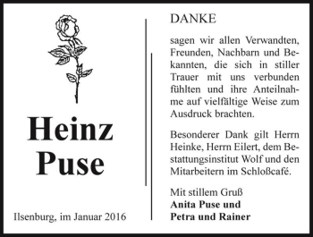 Traueranzeige von Heinz Puse  von Magdeburger Volksstimme