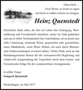 Traueranzeige von Heinz Quenstedt  von Magdeburger Volksstimme