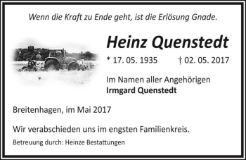 Traueranzeige von Heinz Quenstedt  von Magdeburger Volksstimme