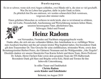 Traueranzeige von Heinz Radom  von Magdeburger Volksstimme