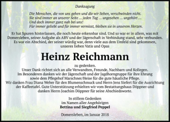 Traueranzeige von Heinz Reichmann  von Magdeburger Volksstimme