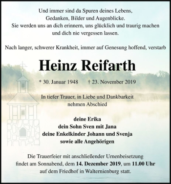Traueranzeige von Heinz Reifarth  von Magdeburger Volksstimme