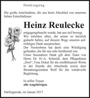 Traueranzeige von Heinz Reulecke  von Magdeburger Volksstimme