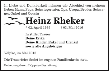 Traueranzeige von Heinz Rheker  von Magdeburger Volksstimme