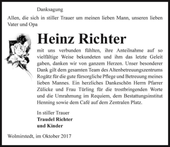 Traueranzeige von Heinz Richter  von Magdeburger Volksstimme