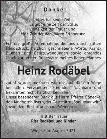Traueranzeige von Heinz Rodäbel  von Magdeburger Volksstimme