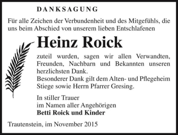 Traueranzeige von Heinz Roick  von Magdeburger Volksstimme