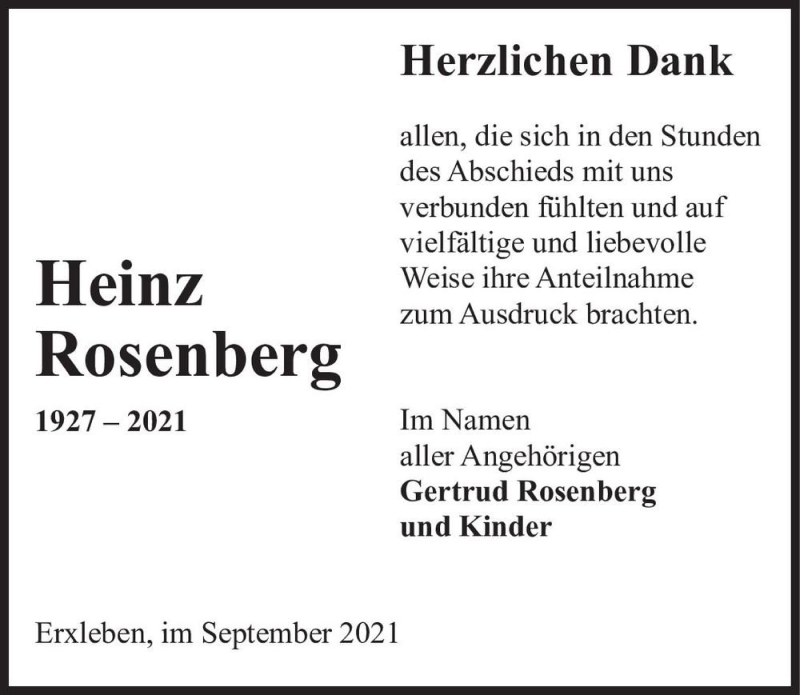  Traueranzeige für Heinz Rosenberg  vom 07.10.2021 aus Magdeburger Volksstimme