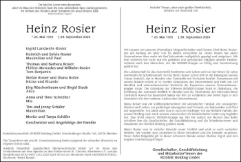 Traueranzeige von Heinz Rosier  von Magdeburger Volksstimme