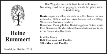 Traueranzeige von Heinz Rummert  von Magdeburger Volksstimme