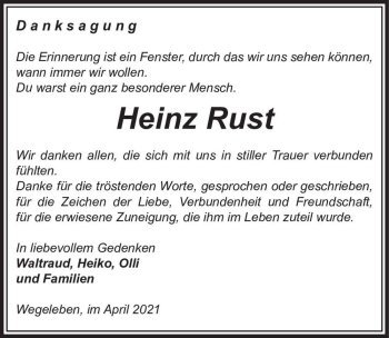 Traueranzeige von Heinz Rust  von Magdeburger Volksstimme