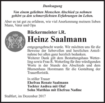 Traueranzeige von Heinz Saalmann  von Magdeburger Volksstimme