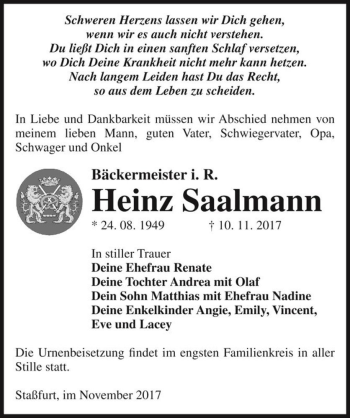 Traueranzeige von Heinz Saalmann  von Magdeburger Volksstimme