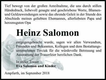 Traueranzeige von Heinz Salomon  von Magdeburger Volksstimme