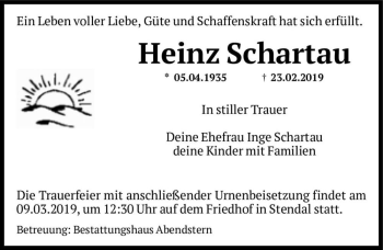 Traueranzeige von Heinz Schartau  von Magdeburger Volksstimme