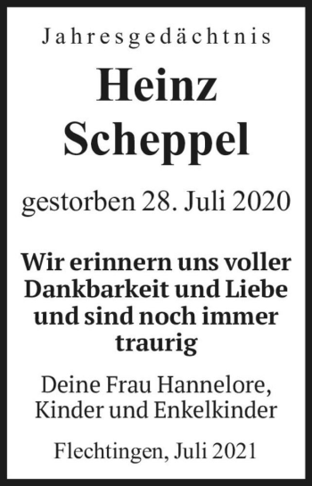 Traueranzeige von Heinz Scheppel  von Magdeburger Volksstimme