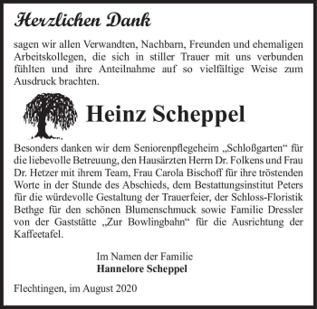 Traueranzeige von Heinz Scheppel  von Magdeburger Volksstimme