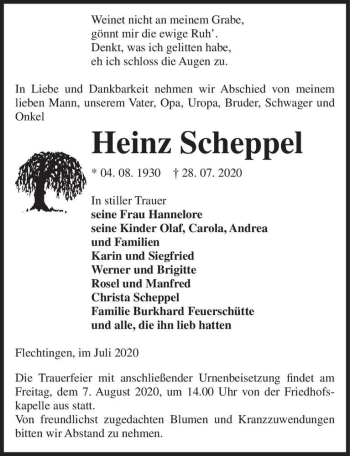 Traueranzeige von Heinz Scheppel  von Magdeburger Volksstimme