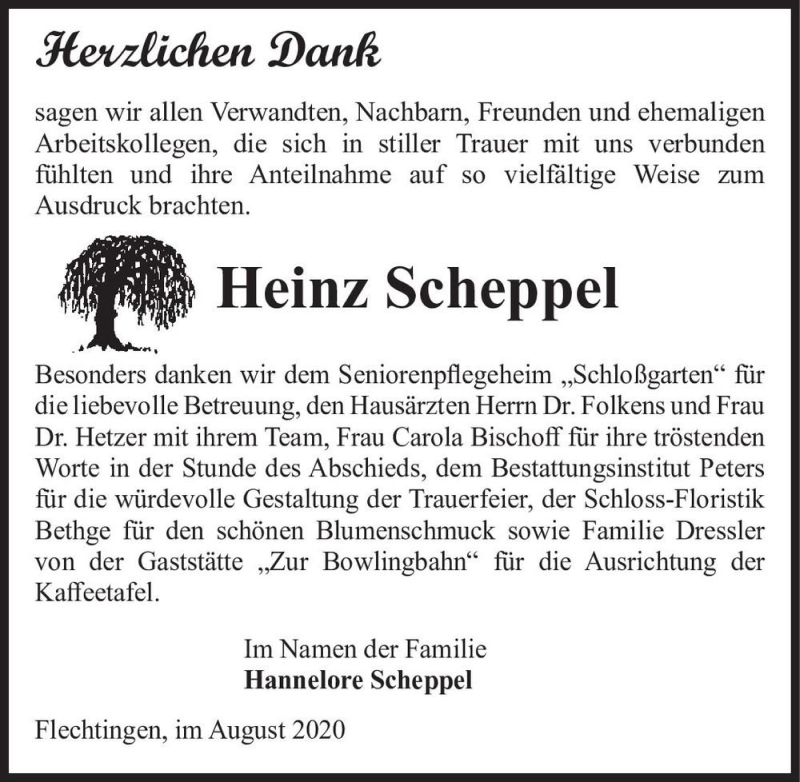  Traueranzeige für Heinz Scheppel  vom 22.08.2020 aus Magdeburger Volksstimme