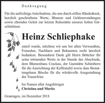 Traueranzeige von Heinz Schliephake  von Magdeburger Volksstimme
