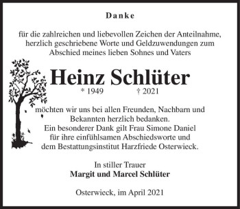 Traueranzeige von Heinz Schlüter  von Magdeburger Volksstimme