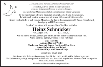 Traueranzeige von Heinz Schmicker  von Magdeburger Volksstimme