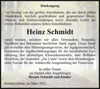 Traueranzeige von Heinz Schmidt  von Magdeburger Volksstimme