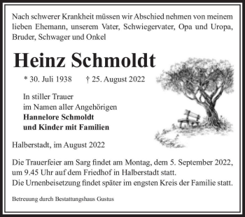 Traueranzeige von Heinz Schmoldt  von Magdeburger Volksstimme